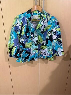 erin london Blue Green Floral Cropped Jacket
